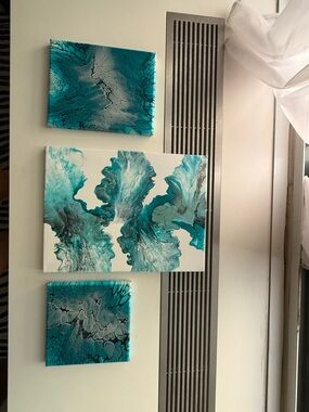 Abstract Turquoise Teal Wall Art Set